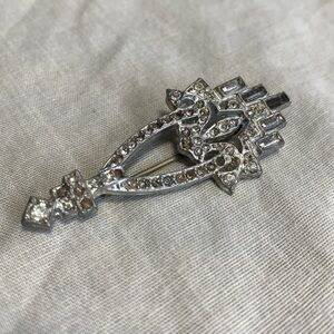 Vintage Art Deco Rhinestone Pin Brooch Silver Tone